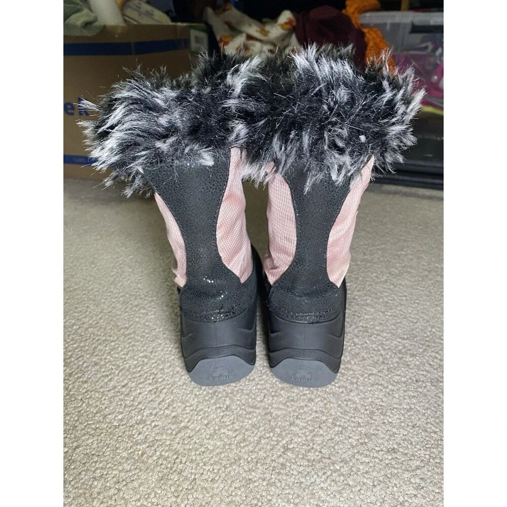 Kamik Kids Pink Black Waterproof Winter Snow Boots Faux Fur Trim Size 11